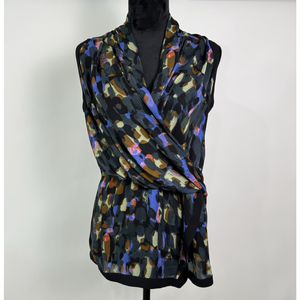 Cabi Sleeveless Faux Wrap Blouse Size Small‎ Abstract Multicolor Lightweight